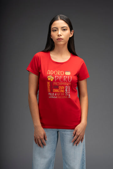 POLO DE ALGODÓN PIMA MANGA CORTA ADORO PERÚ - MUJER | ROJO