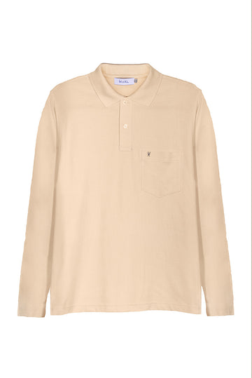 POLO BASICO PIQUÉ DE ALGODÓN PIMA MANGA LARGA BELMONT | CREMA