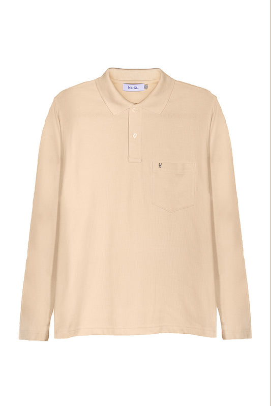 POLO BASICO PIQUÉ DE ALGODÓN PIMA MANGA LARGA BELMONT | CREMA