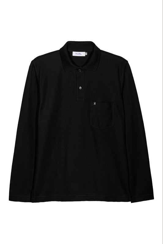 POLO BASICO PIQUÉ DE ALGODÓN PIMA MANGA LARGA BELMONT | NEGRO