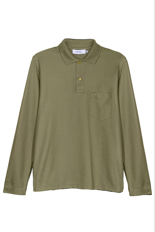 POLO BASICO PIQUÉ DE ALGODÓN PIMA MANGA LARGA BELMONT | VERDE