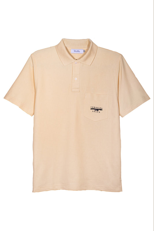 POLO PIQUÉ DE ALGODÓN PIMA MANGA CORTA CONDOR PERU | CREMA