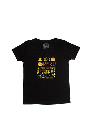 POLO DE ALGODÓN PIMA MANGA CORTA ADORO PERÚ - MUJER | NEGRO